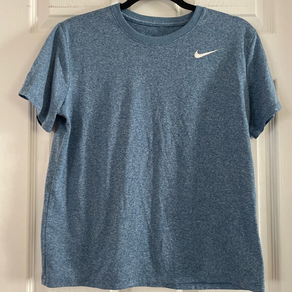 Nike Women’s Heather Blue Short Sleeve Crew Tee with White Swoosh